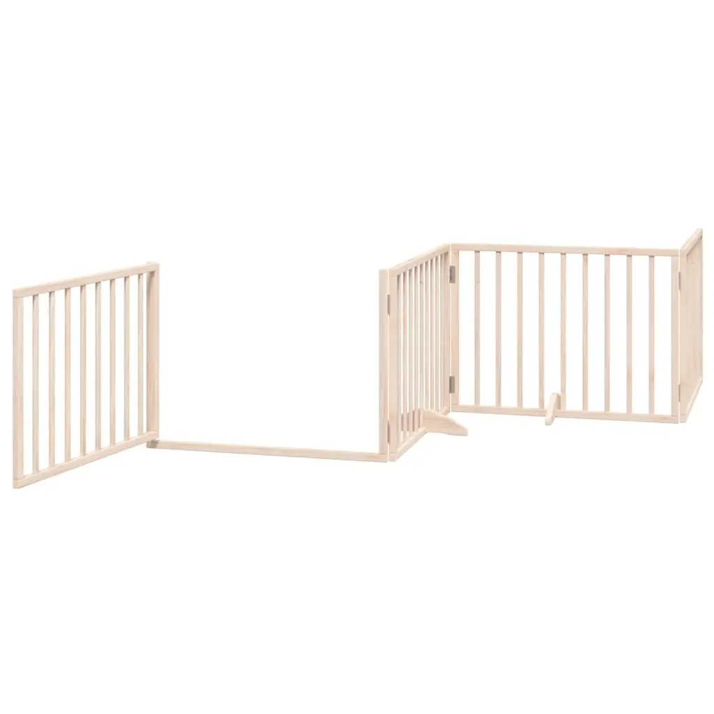 Dog Gate Foldable 8 Panels Brown Poplar Wood Pet Safety Barrier Door Enclosure