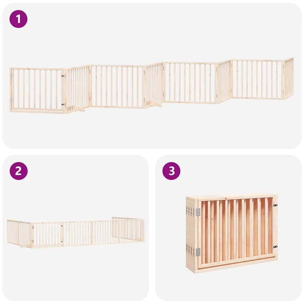 Dog Gate Foldable 8 Panels Brown Poplar Wood Pet Safety Barrier Door Enclosure