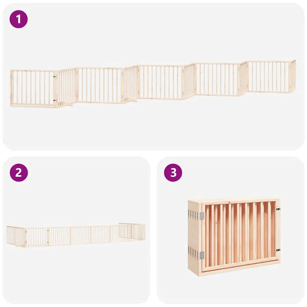 Dog Gate Foldable 10 Panels Poplar Wood 800cm Brown Pet Safety Barrier with Door Locks