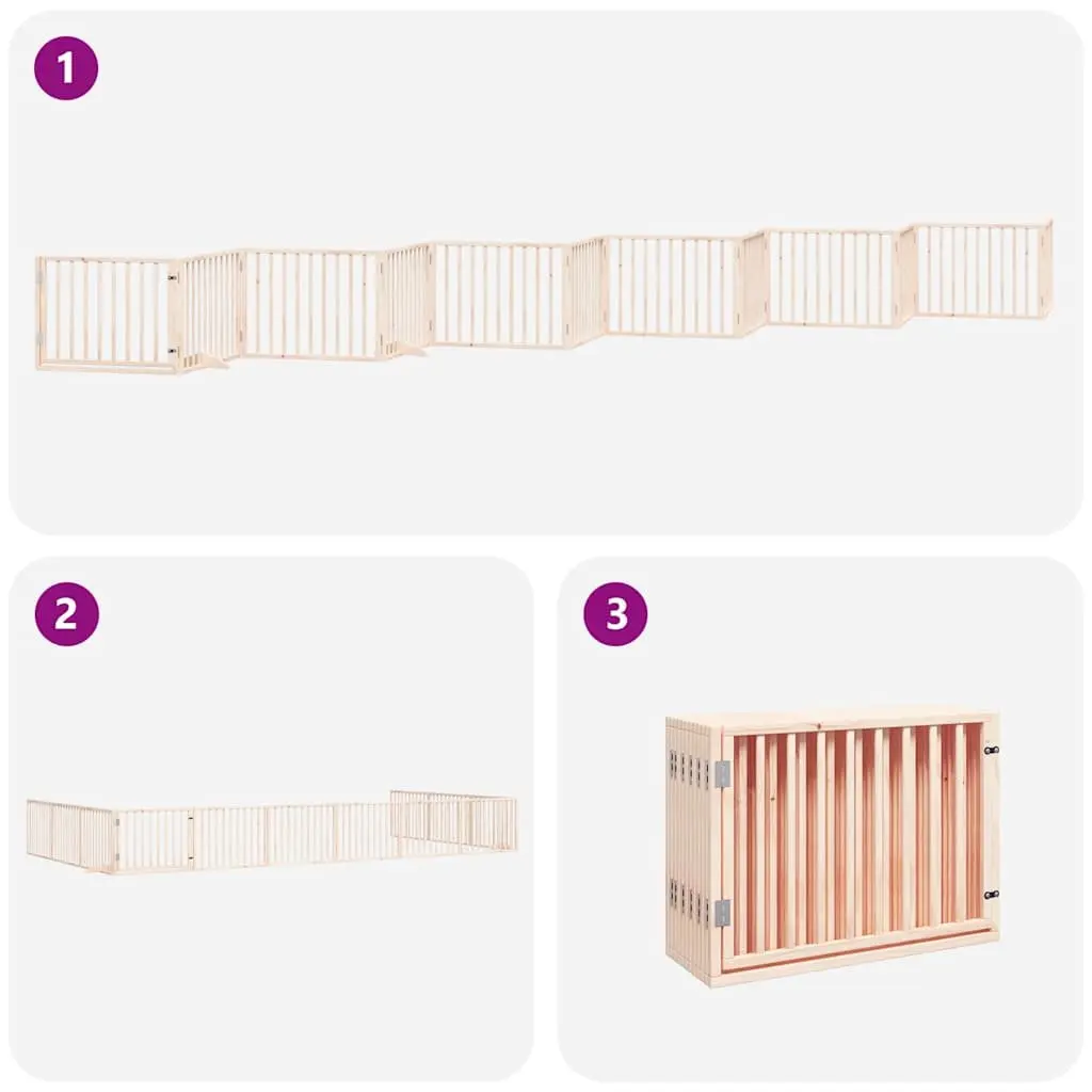 Dog Gate Foldable 12 Panels 960cm Poplar Wood Pet Pen Barrier with Door Locks
