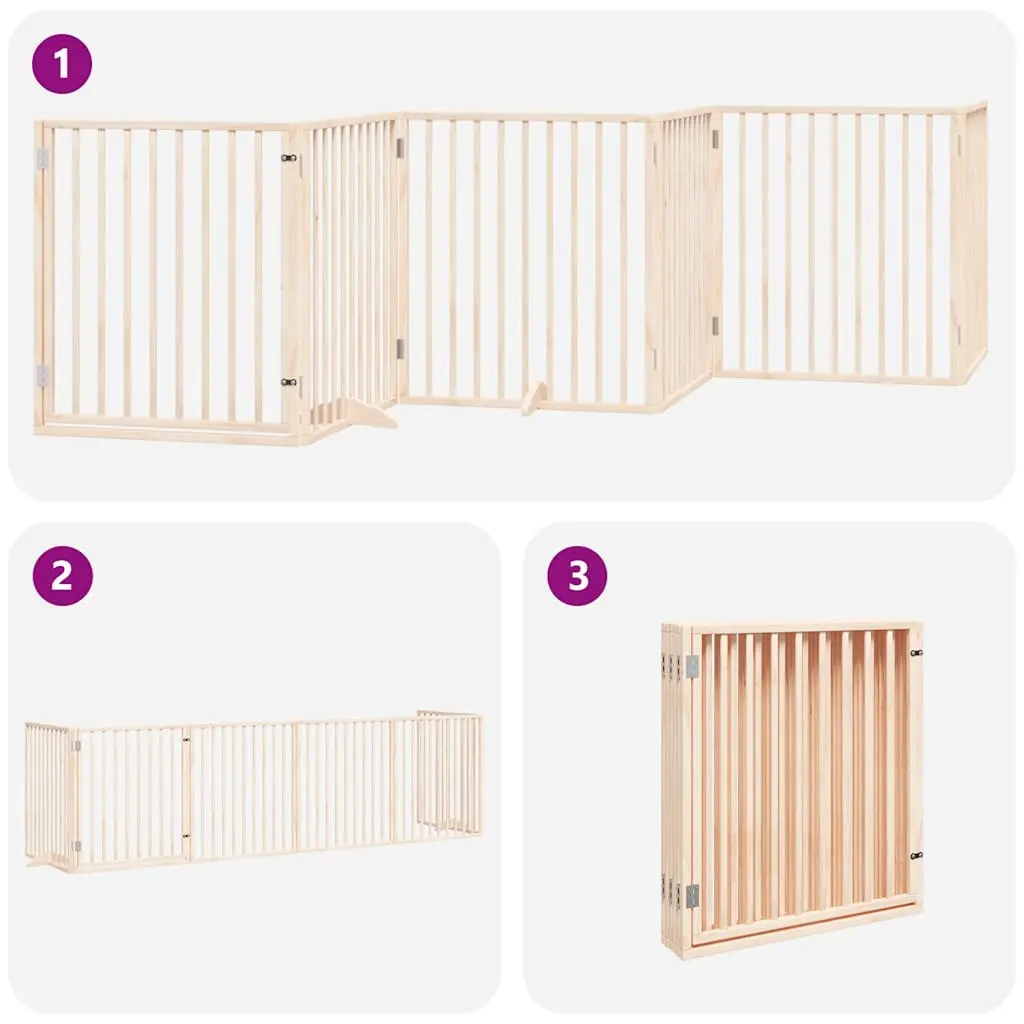 Dog Gate Foldable 6 Panels 480 cm Brown Poplar Wood Pet Safety Barrier Door