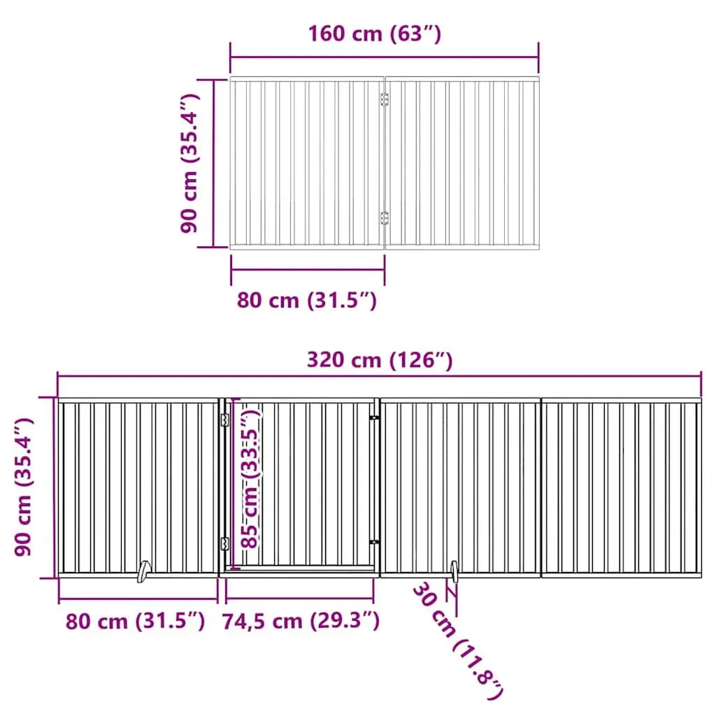 Dog Gate Foldable 6 Panels 480 cm Brown Poplar Wood Pet Safety Barrier Door