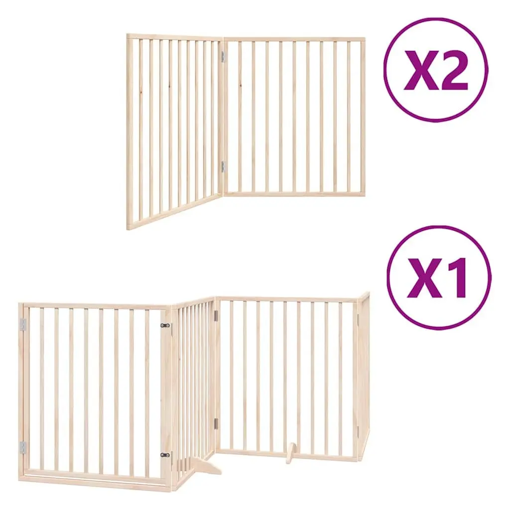 Dog Gate Foldable 8 Panels Poplar Wood 640 cm Brown with Door