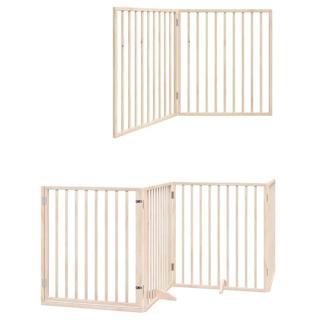 Dog Gate Foldable 8 Panels Poplar Wood 640 cm Brown with Door