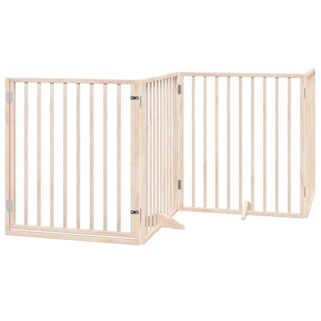 Dog Gate Foldable 8 Panels Poplar Wood 640 cm Brown with Door