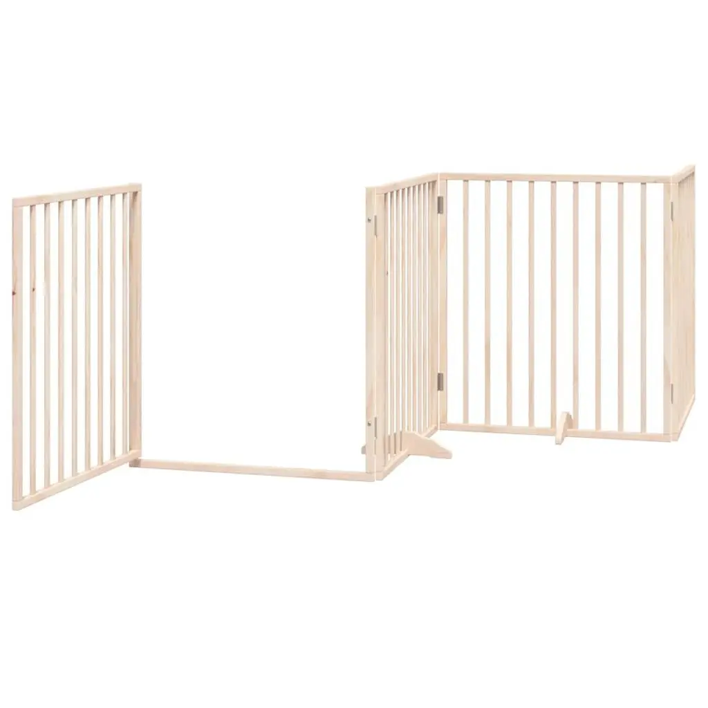 Dog Gate Foldable 8 Panels Poplar Wood 640 cm Brown with Door