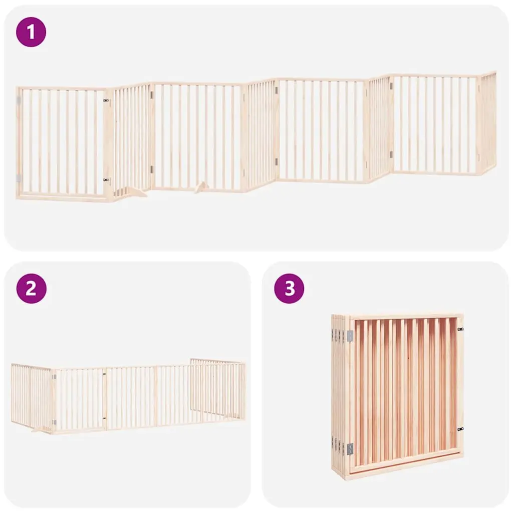 Dog Gate Foldable 8 Panels Poplar Wood 640 cm Brown with Door