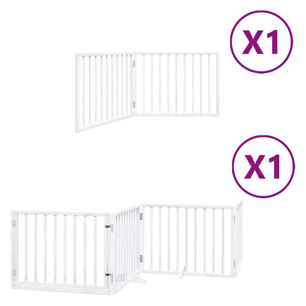 Dog Gate Foldable 6 Panels White Poplar Wood Pet Safety Barrier Door Lock