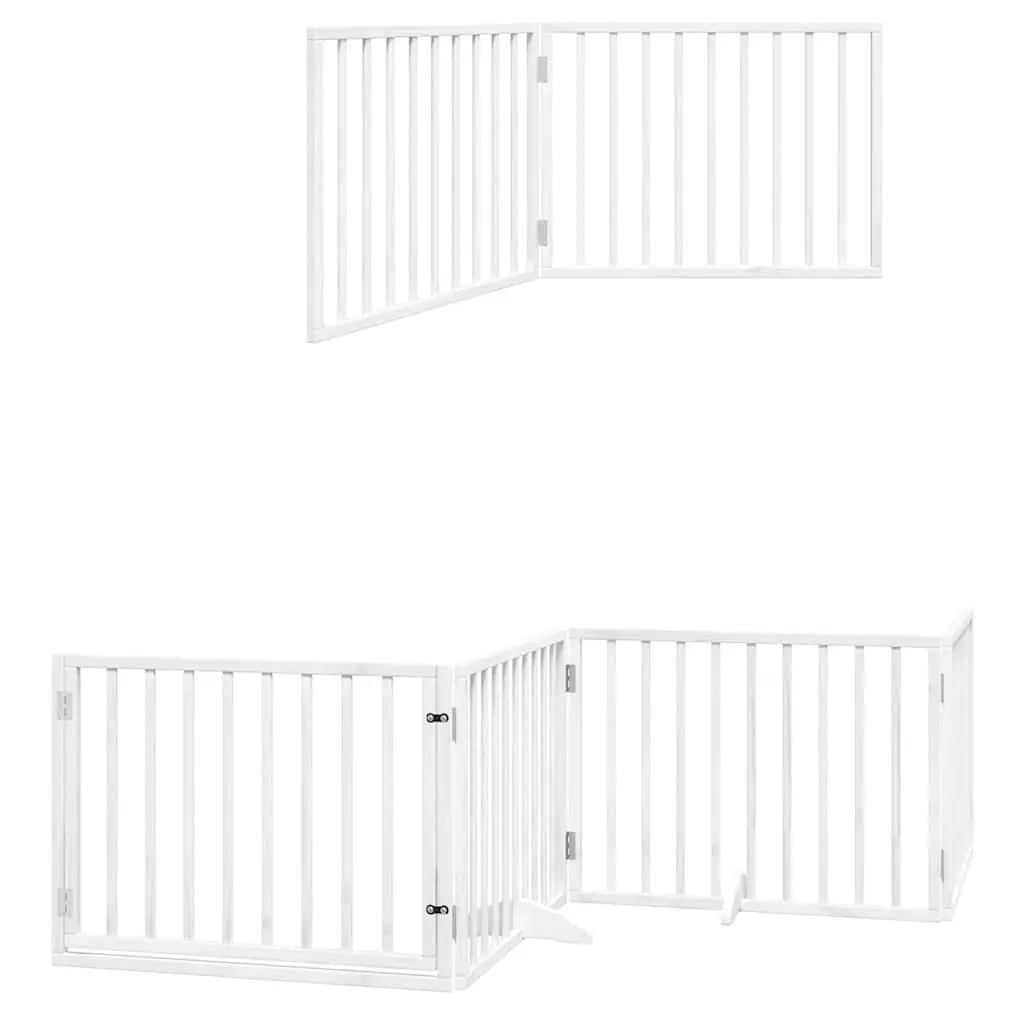 Dog Gate Foldable 6 Panels White Poplar Wood Pet Safety Barrier Door Lock