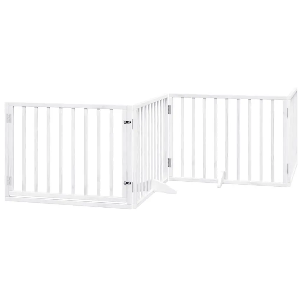 Dog Gate Foldable 6 Panels White Poplar Wood Pet Safety Barrier Door Lock