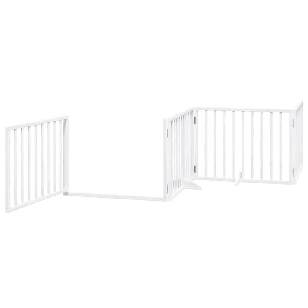 Dog Gate Foldable 6 Panels White Poplar Wood Pet Safety Barrier Door Lock
