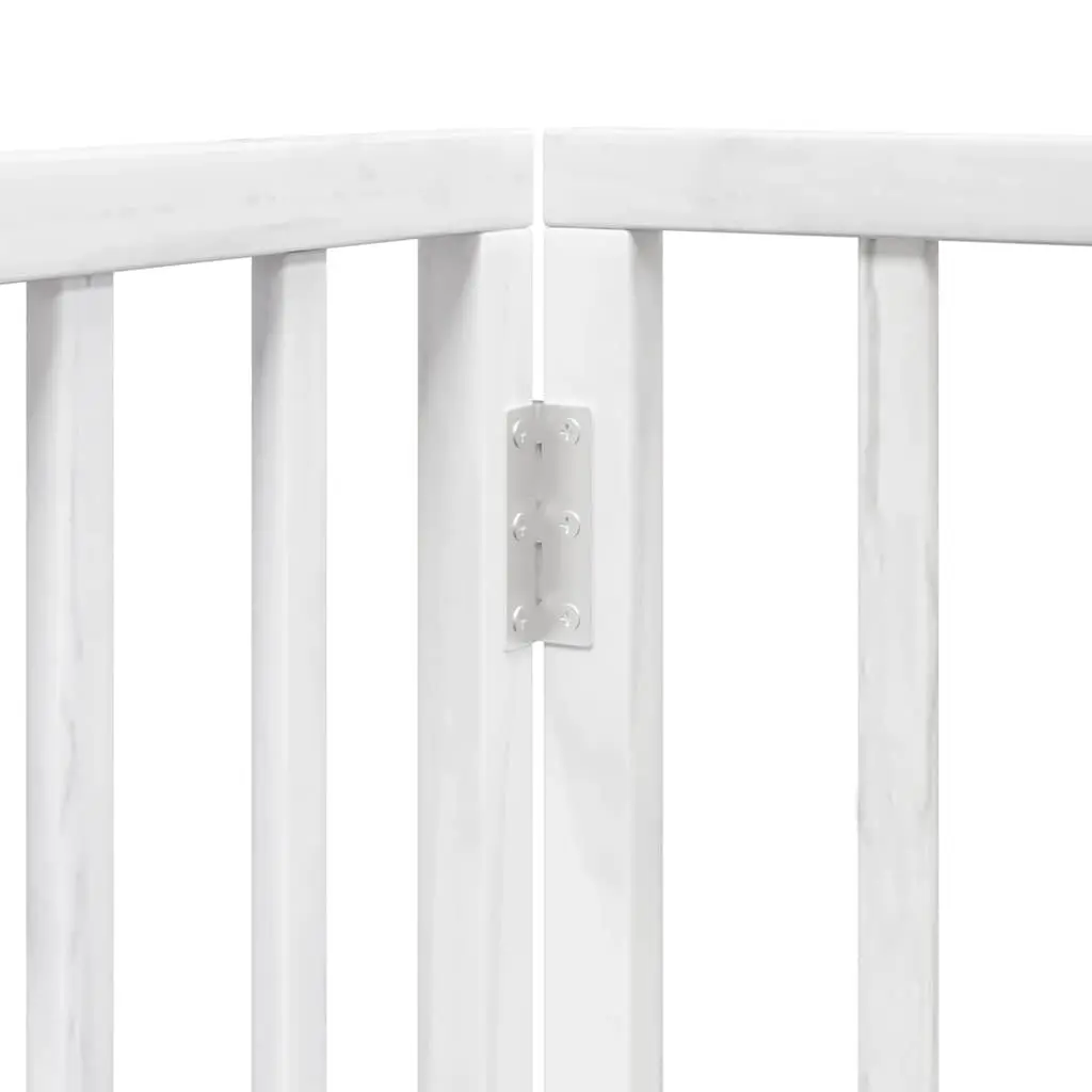 Dog Gate Foldable 6 Panels White Poplar Wood Pet Safety Barrier Door Lock