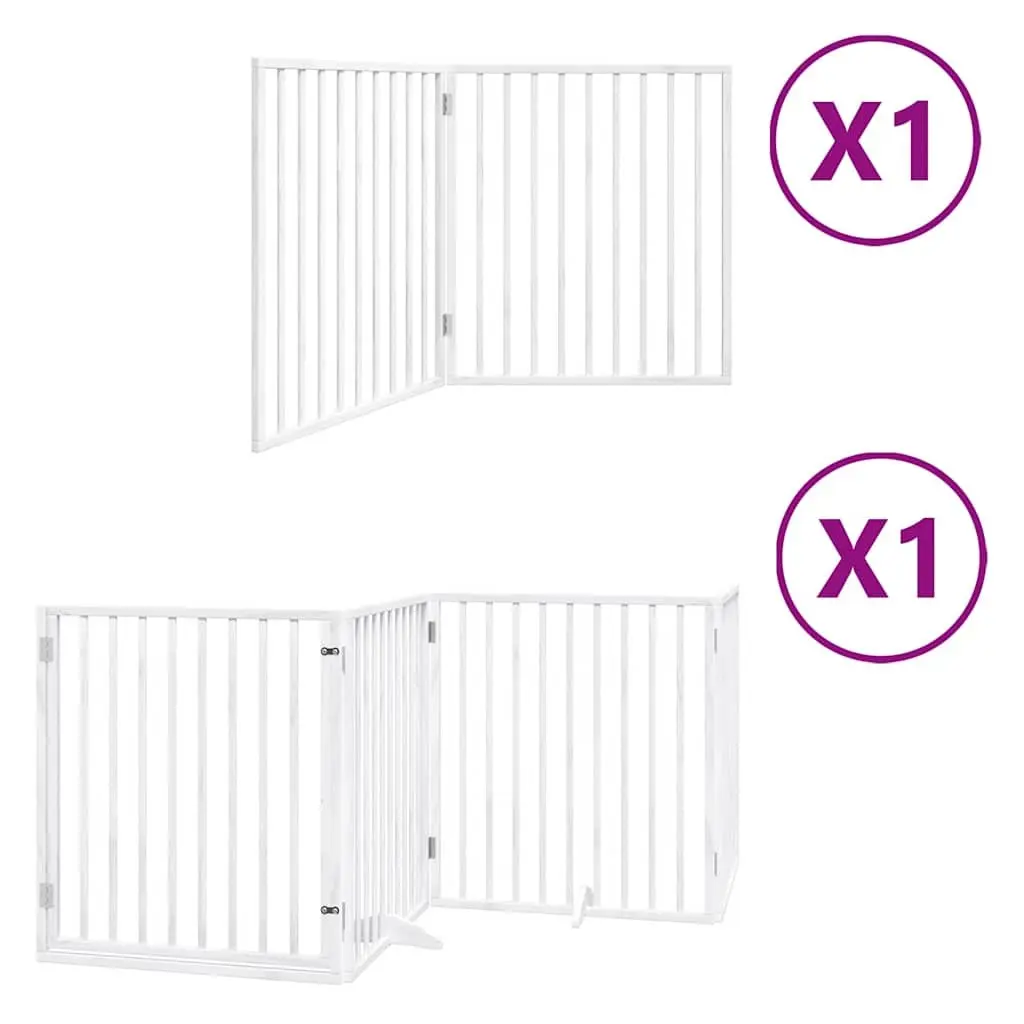 Dog Gate Foldable 6 Panels White Poplar Wood Pet Safety Barrier Door Enclosure