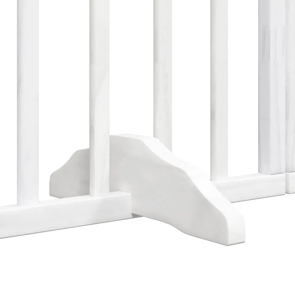 Dog Gate Foldable 6 Panels White Poplar Wood Pet Safety Barrier Door Enclosure