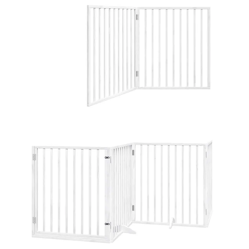 Dog Gate Foldable 6 Panels White Poplar Wood Pet Safety Barrier Door Enclosure