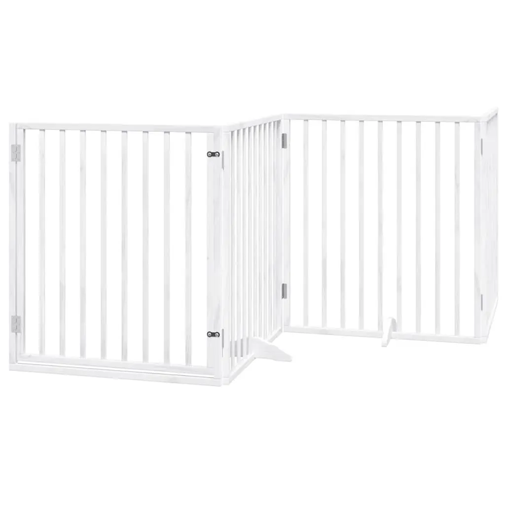 Dog Gate Foldable 6 Panels White Poplar Wood Pet Safety Barrier Door Enclosure
