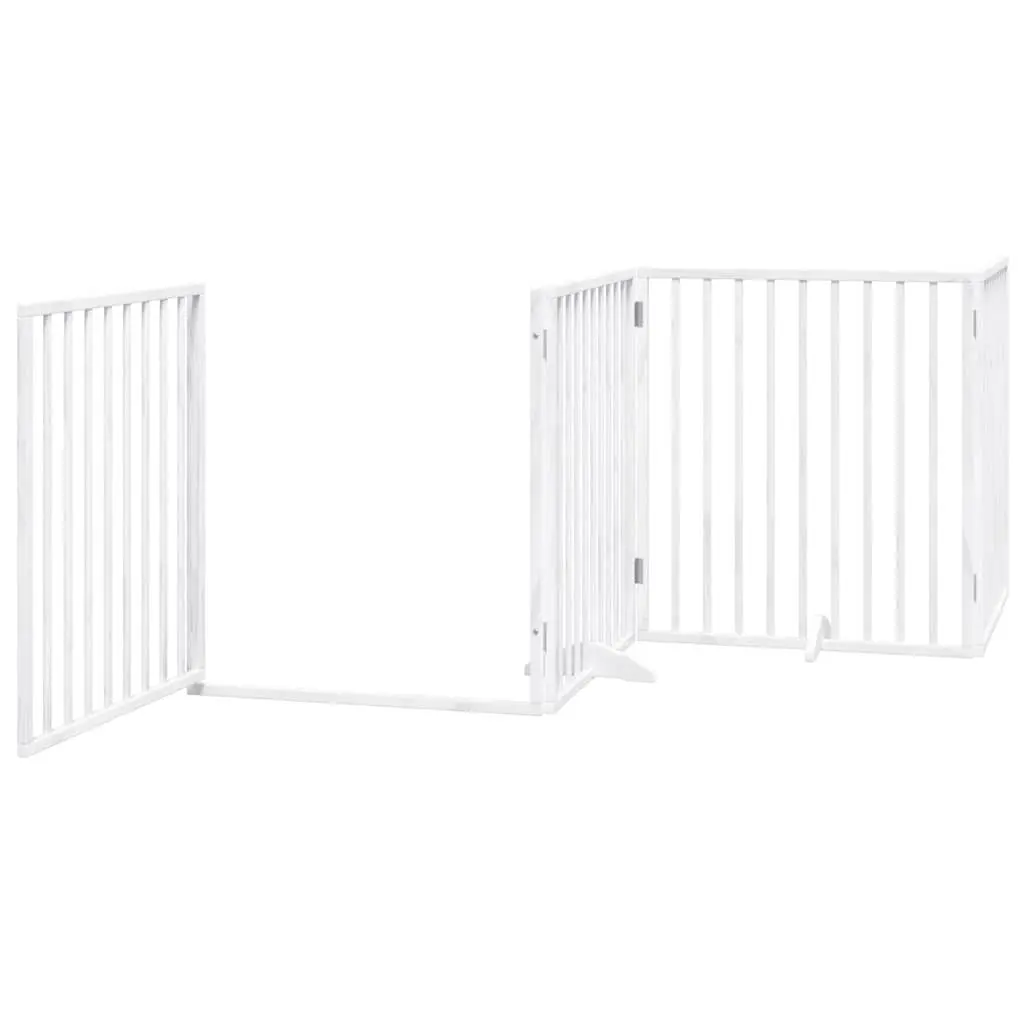 Dog Gate Foldable 6 Panels White Poplar Wood Pet Safety Barrier Door Enclosure