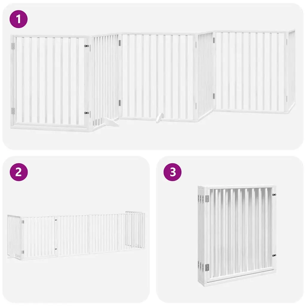 Dog Gate Foldable 6 Panels White Poplar Wood Pet Safety Barrier Door Enclosure