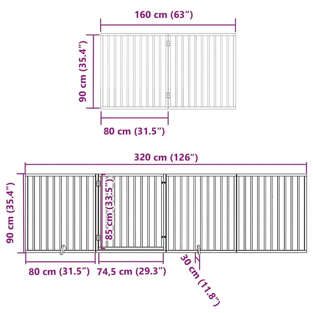 Dog Gate Foldable 6 Panels White Poplar Wood Pet Safety Barrier Door Enclosure