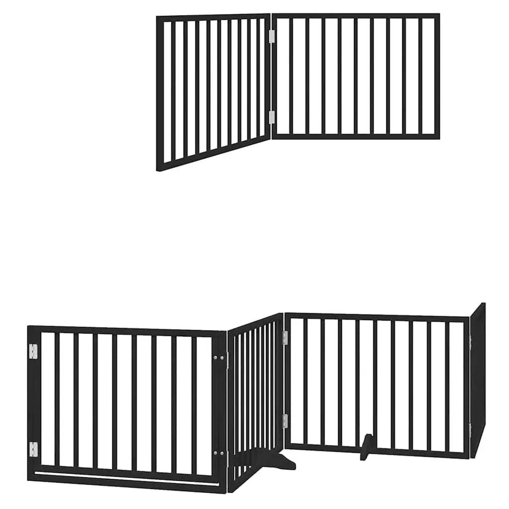 Dog Gate with Door Foldable 6 Panels Black 480cm Poplar Wood Pet Pen Safety