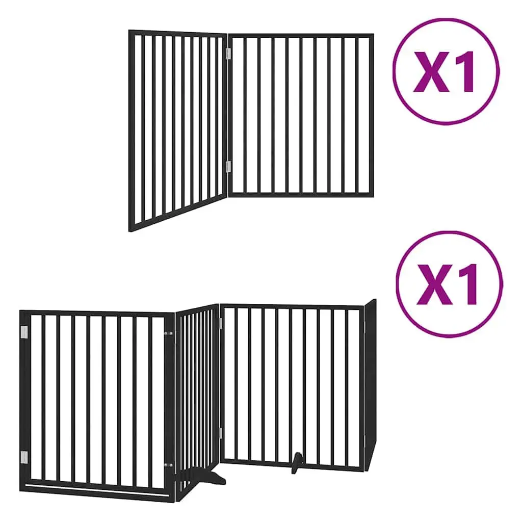 Dog Gate Foldable 6 Panels Black Poplar Wood Pet Safety Barrier Door Enclosure