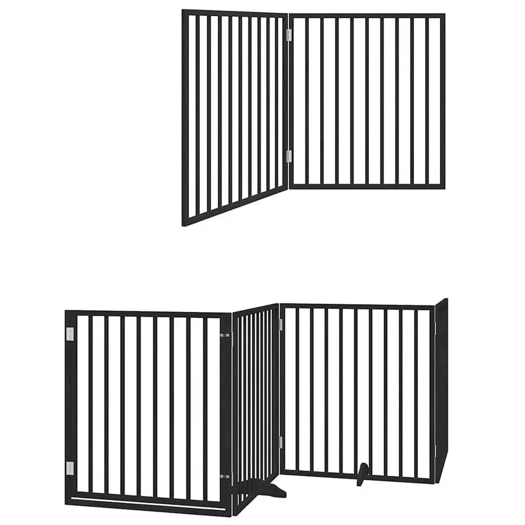 Dog Gate Foldable 6 Panels Black Poplar Wood Pet Safety Barrier Door Enclosure