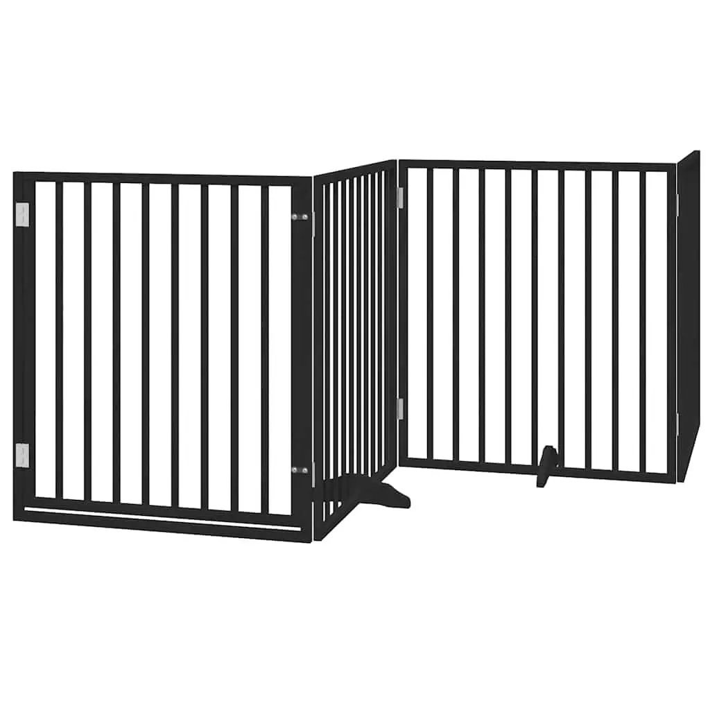 Dog Gate Foldable 6 Panels Black Poplar Wood Pet Safety Barrier Door Enclosure