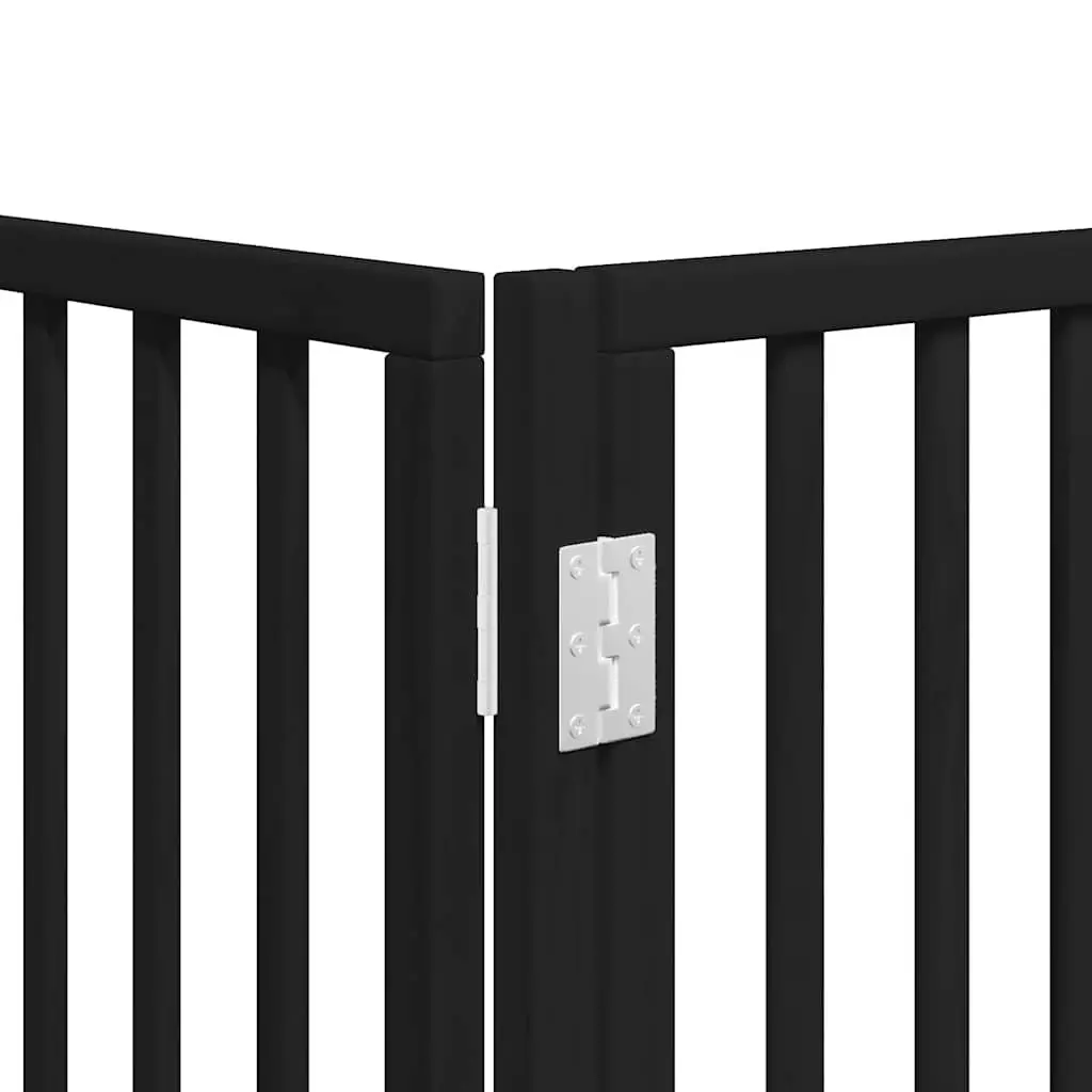 Dog Gate Foldable 6 Panels Black Poplar Wood Pet Safety Barrier Door Enclosure