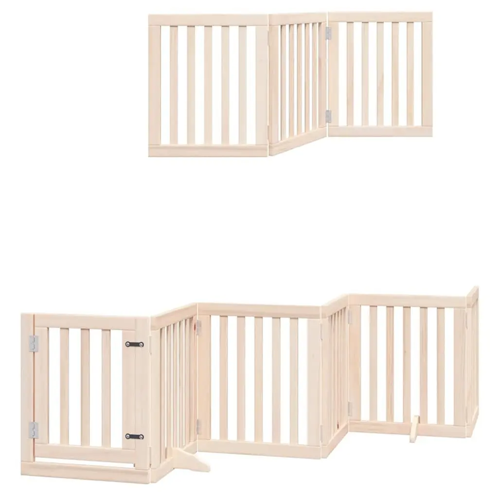 Dog Gate Foldable Poplar Wood 450cm Brown 9 Panels Pet Safety Barrier Door Lock