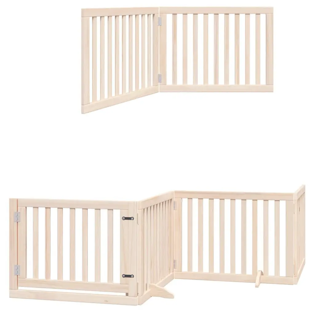 Dog Gate Foldable 8 Panels 640cm Poplar Wood Pet Safety Barrier Door Lock