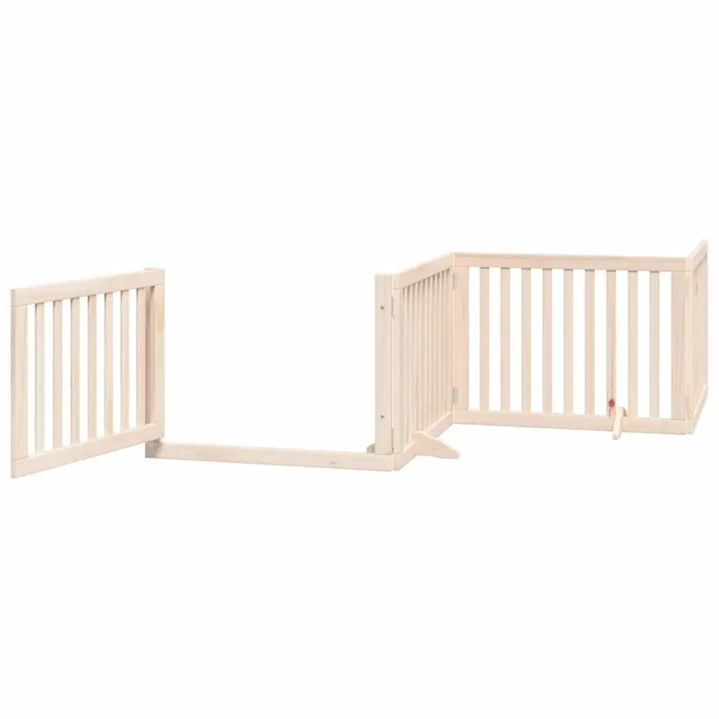 Dog Gate Foldable 8 Panels 640cm Poplar Wood Pet Safety Barrier Door Lock