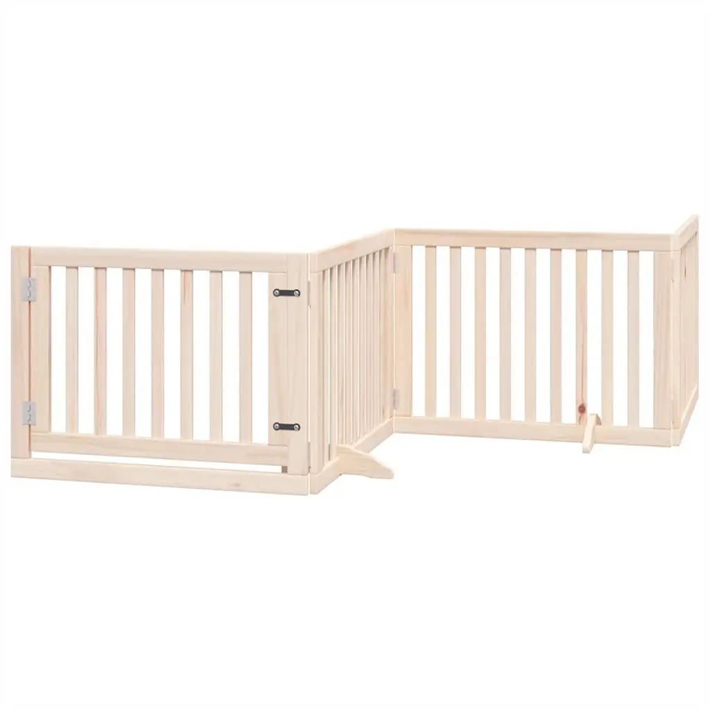 Dog Gate Foldable 8 Panels 640cm Poplar Wood Pet Safety Barrier Door Lock
