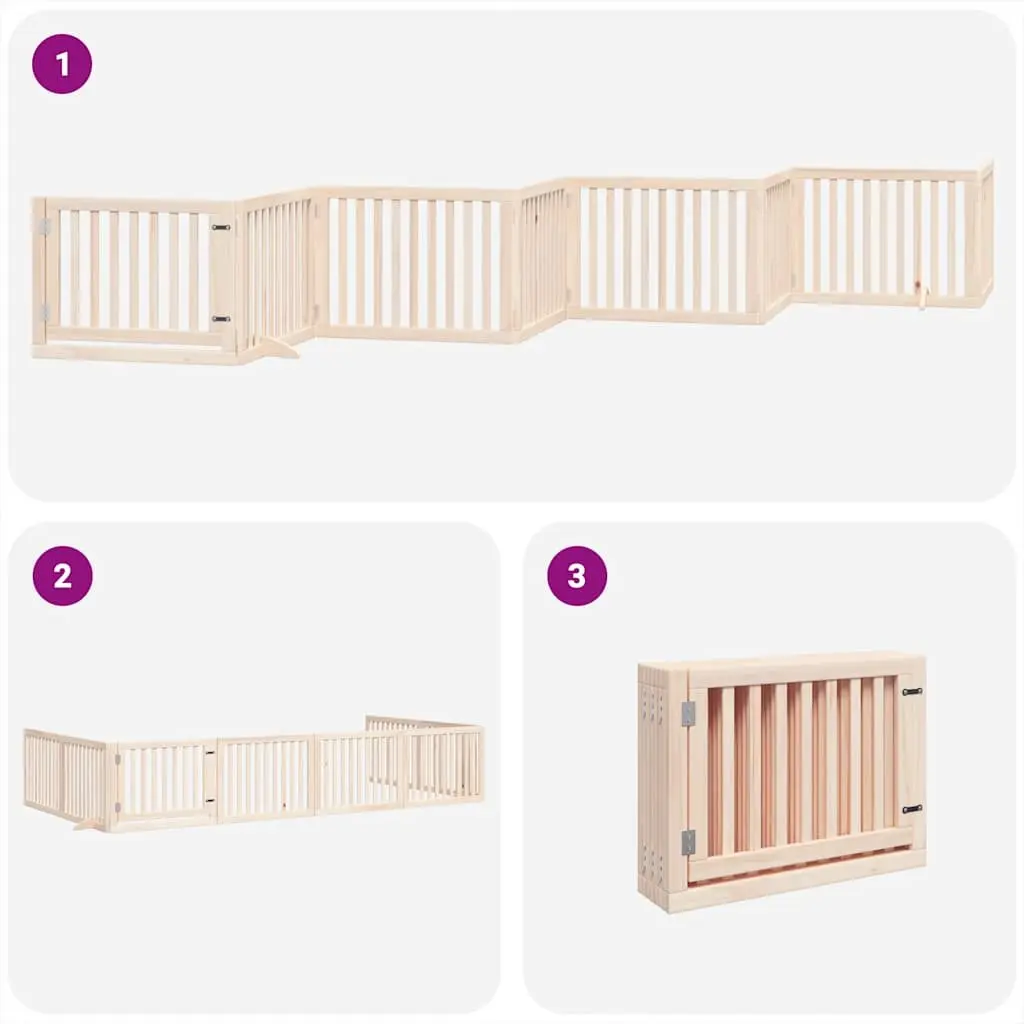 Dog Gate Foldable 8 Panels 640cm Poplar Wood Pet Safety Barrier Door Lock