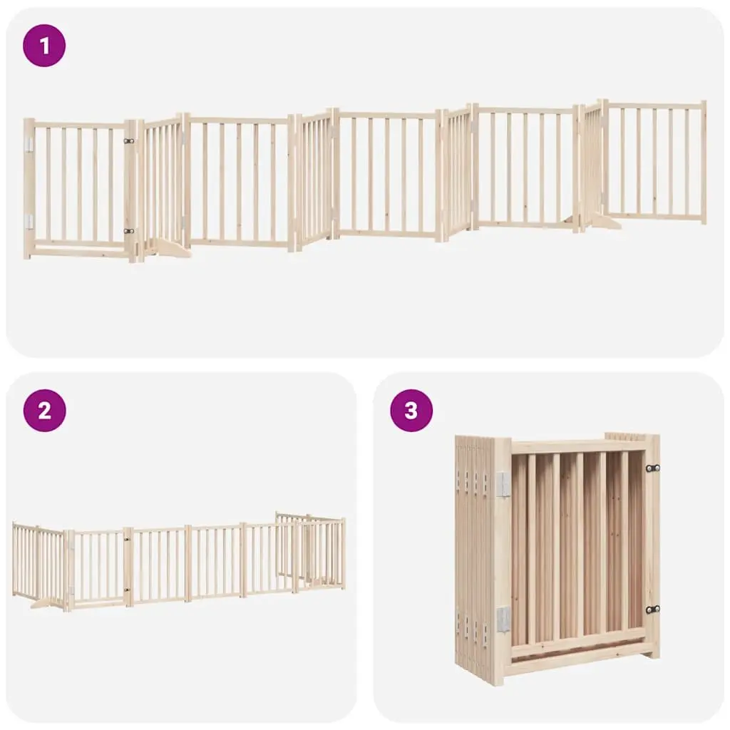 Dog Gate Foldable 9 Panels 450 cm Poplar Wood Pet Safety Barrier Door Lock