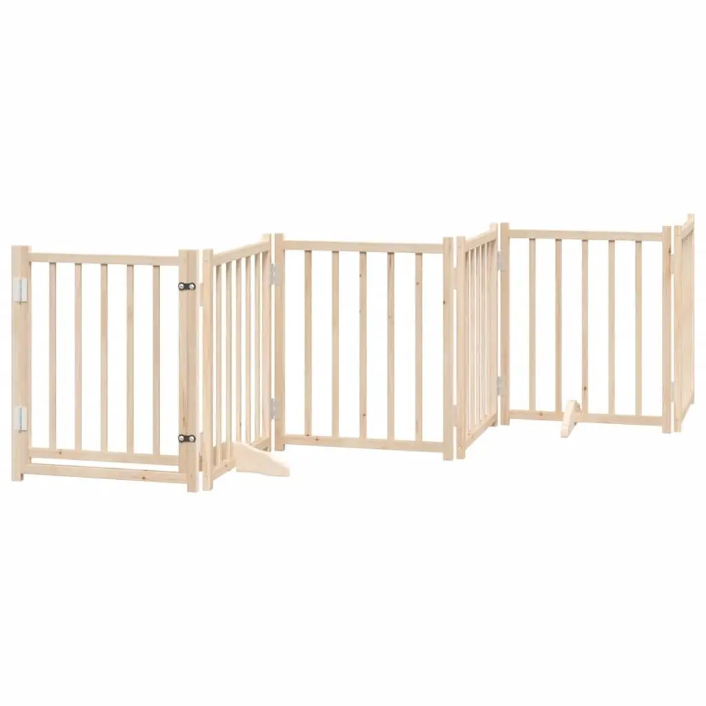Dog Gate Foldable 9 Panels 450 cm Poplar Wood Pet Safety Barrier Door Lock