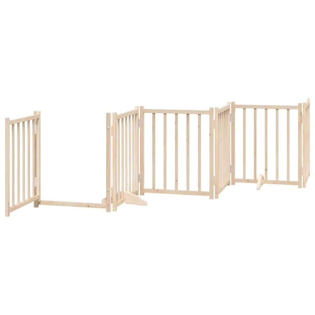 Dog Gate Foldable 9 Panels 450 cm Poplar Wood Pet Safety Barrier Door Lock