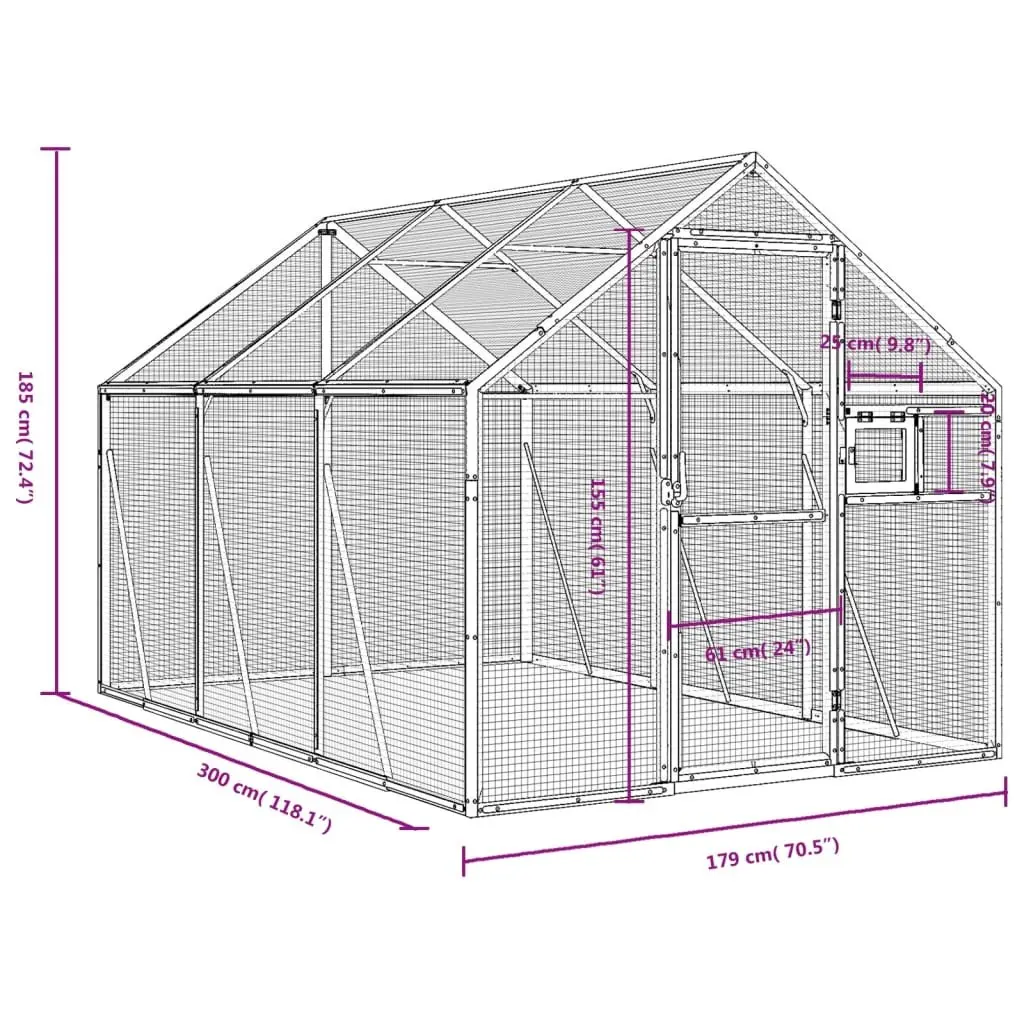 Bird Aviary Aluminium Frame Wire Mesh Cage 1.79x3x1.85m Silver