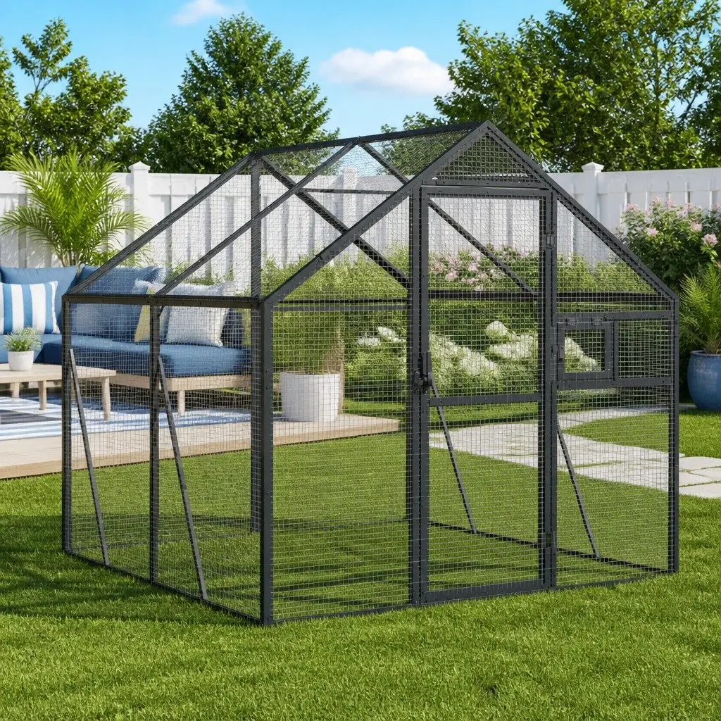 Large Bird Aviary Outdoor Cage Anthracite Metal Frame Enclosure for Parrots