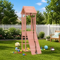 Wooden Playhouse with Climbing Wall Sandbox Outdoor Play Equipment Kids