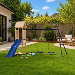 Wooden Outdoor Playset Swing Set Climbing Frame Slide Sandpit Backyard Play