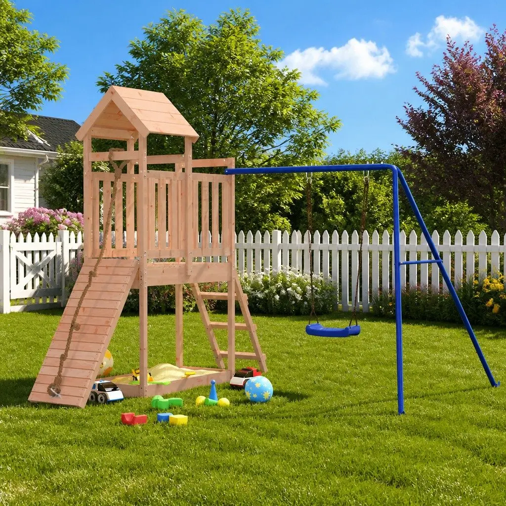 Outdoor Playset Wooden Climbing Frame Swing Slide Sandbox Backyard Play