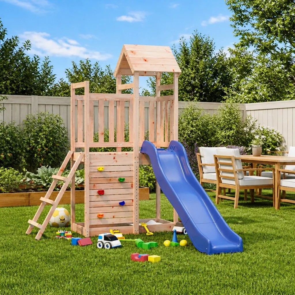 Wooden Outdoor Playset Climbing Frame Slide Sandbox Brown 90 cm