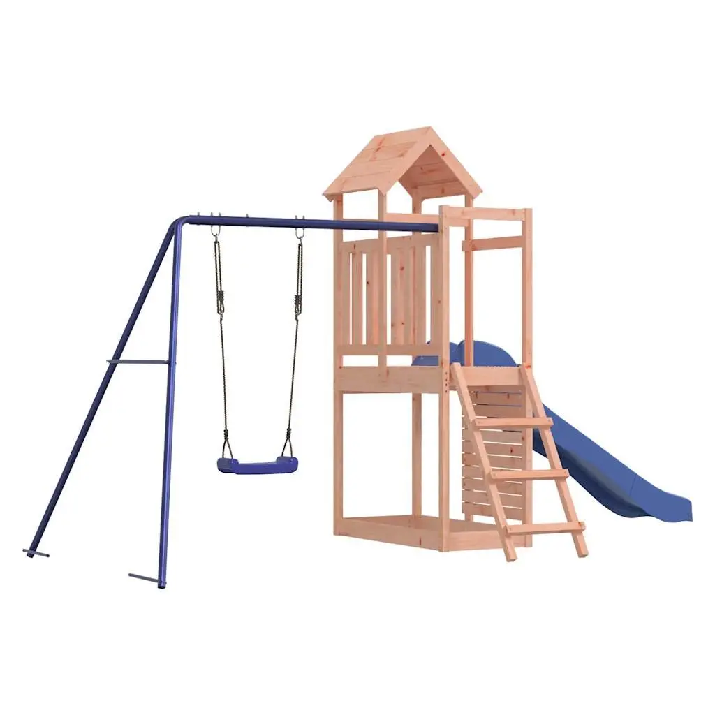 Wooden Playset Multiactivity Climbing Frame Slide Swing Rockwall Sandbox Brown 90cm