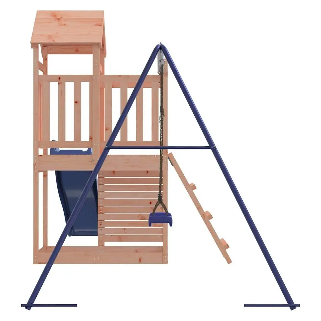 Wooden Playset Multiactivity Climbing Frame Slide Swing Rockwall Sandbox Brown 90cm