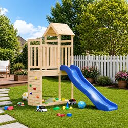 Sturdy Wooden Playset with Slide and Climbing Features