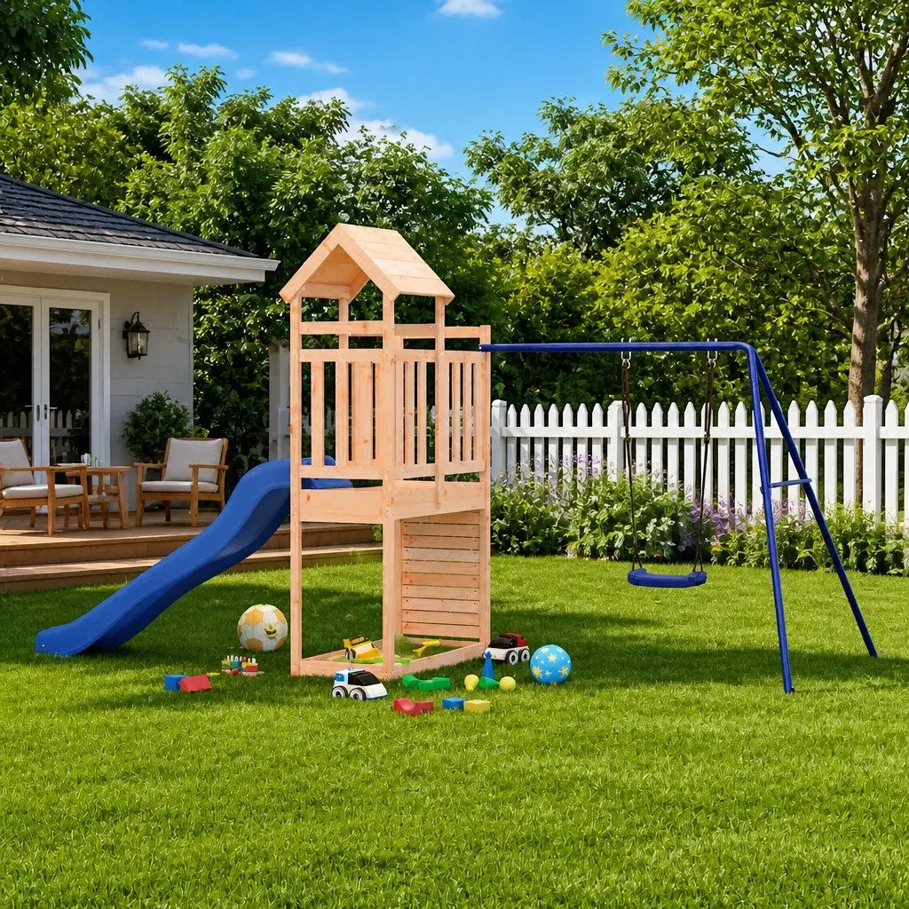 Wooden Outdoor Playset with Climbing Frame & Slide