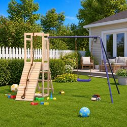 Solid Wood Climbing Frame with Swing and Sandbox for Kids