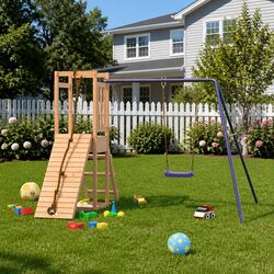 Versatile Wooden Playset for Outdoor Activities