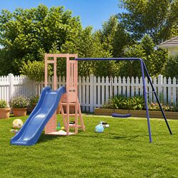 Durable Wooden Swing Set with Climbing Features