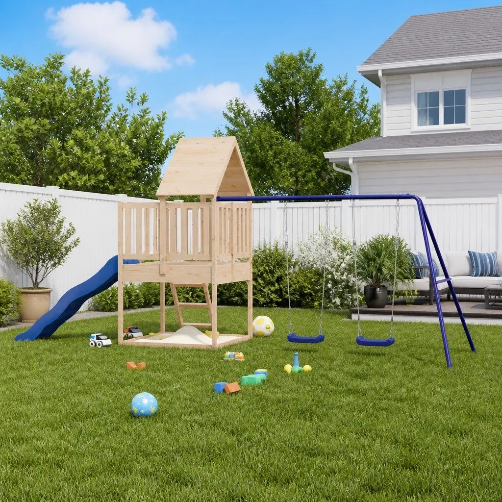 Wooden Outdoor Playset Climbing Frame Swing Set Slide Sandbox Brown Garden Play